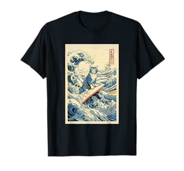 【KOOLOSET】Hokusai Dying Tee Amazon.com: Surfing Cat Hokusai Great Wave Off Kanagawa